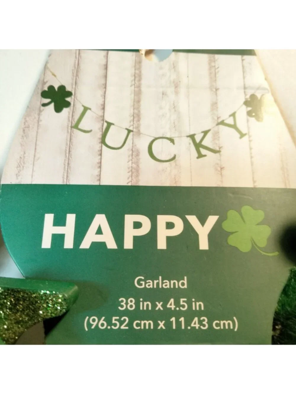 Lucky St Patricks Day Garland 38 In Green Glitter Shamrocks Luck of Irish